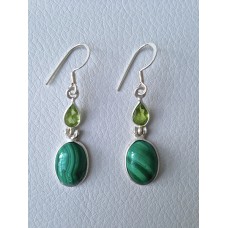 615 boucles d'oreilles malachite, péridot, argent sterling